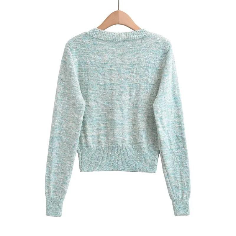 Notch Neck Melange Bow Sweater Product Image