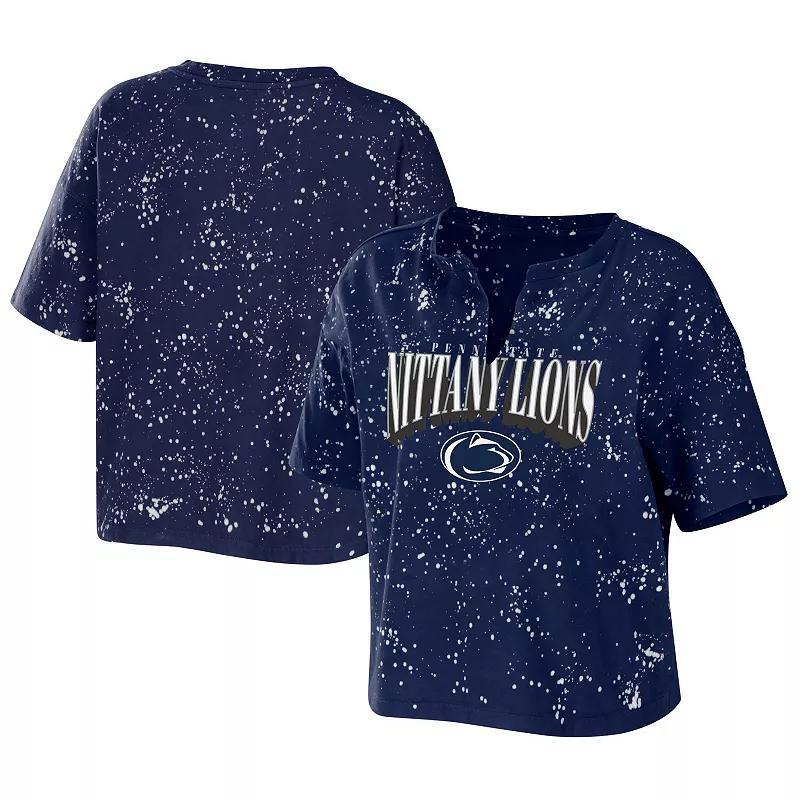 Womens WEAR by Erin Andrews Gray Penn State Nittany Lions Bleach Wash Splatter Notch Neck T-Shirt Product Image