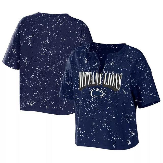 Womens WEAR by Erin Andrews Gray Penn State Nittany Lions Bleach Wash Splatter Notch Neck T-Shirt Product Image