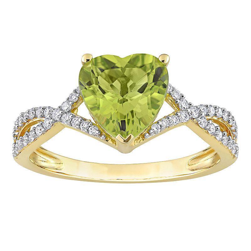 Stella Grace 14k Gold Peridot & 1/5 Carat T.W. Diamond Infinity Heart Engagement Ring, Womens Product Image