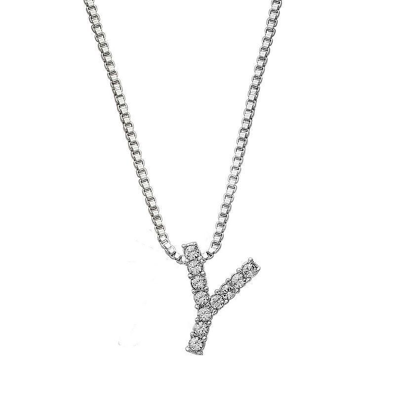 Brilliance Silver Plated Crystal Initial Pendant, Womens White Product Image