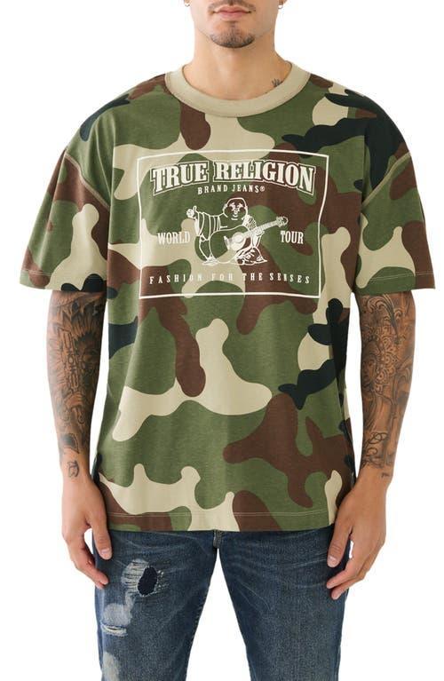 True Religion Brand Jeans Blu Camo Cotton Graphic T-Shirt Product Image