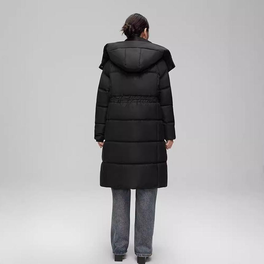 Hooded Plain Zip-Up Long Puffer Coat product image