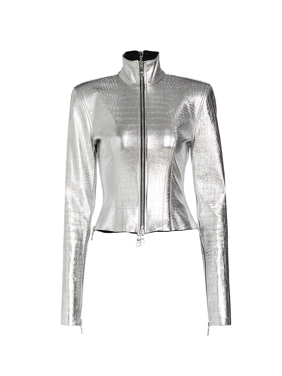 Womens Multi-Zip Metallic Leather Jacket Product Image