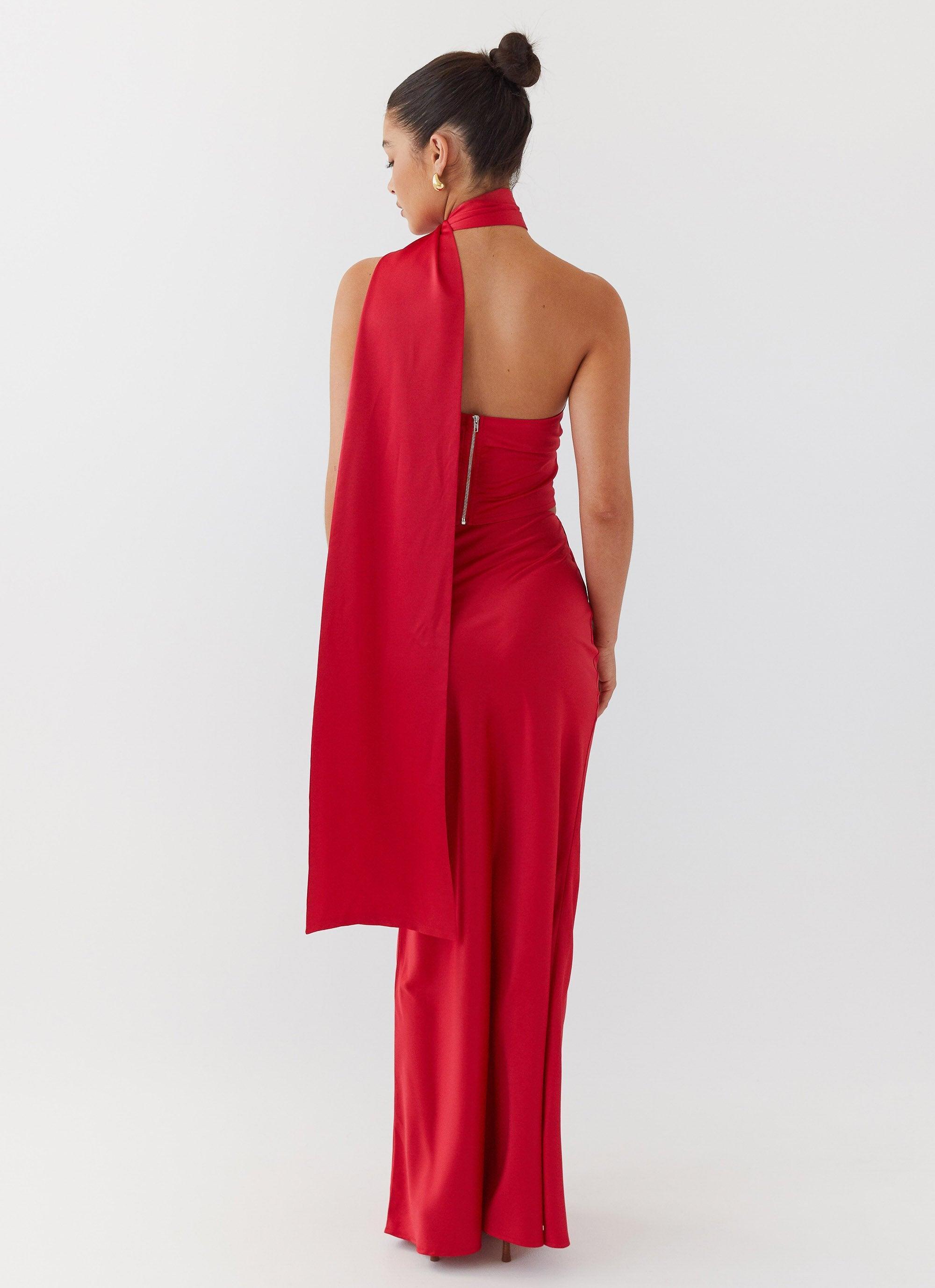 Josefina Satin Maxi Skirt - Rouge Red Product Image