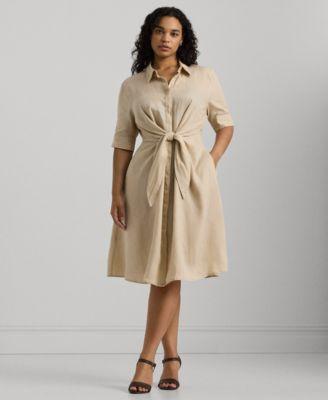 Plus Size Tie-Front Shirtdress Product Image