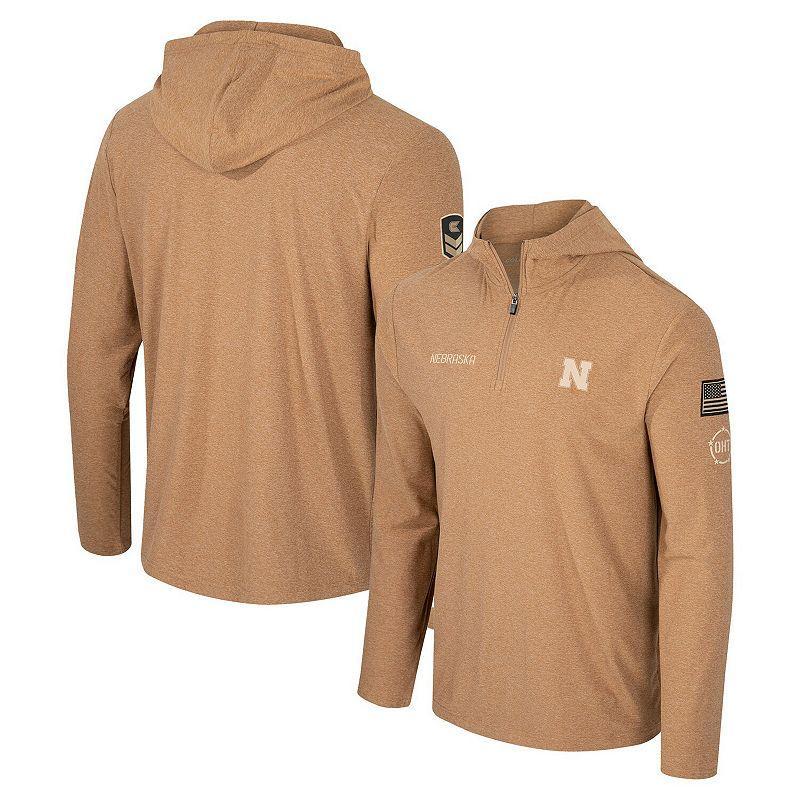 Mens Colosseum Khaki Nebraska Huskers OHT Military Appreciation Cloud Jersey Desert Quarter-Zip Pullover Beig/Green Product Image