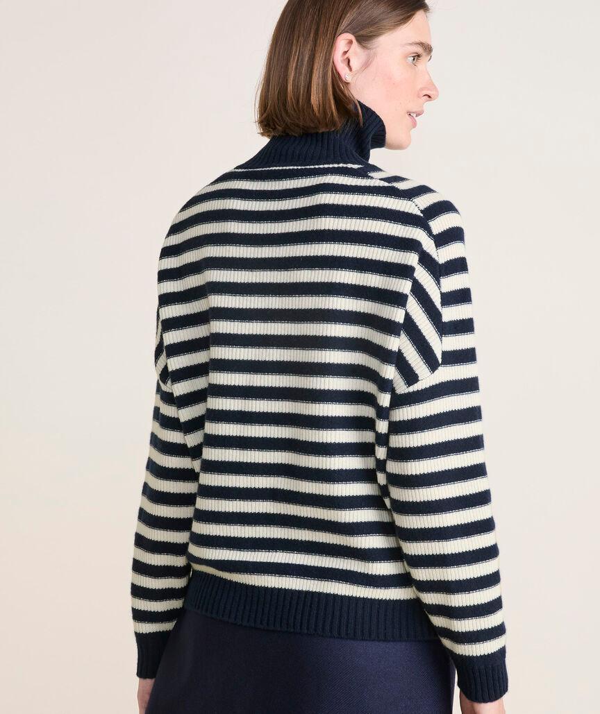 Cashmere Relaxed Texture Stripe Turtle Neck Sweater Product Image