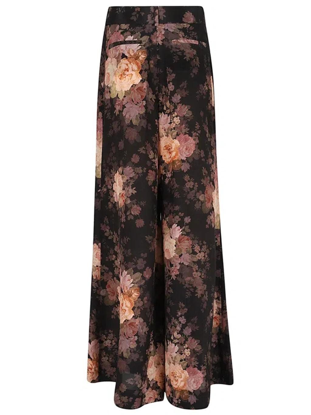 ZIMMERMANN Womens Black Rococo Floral Belted Wide-leg Silk Trousers In Multi Floral Product Image