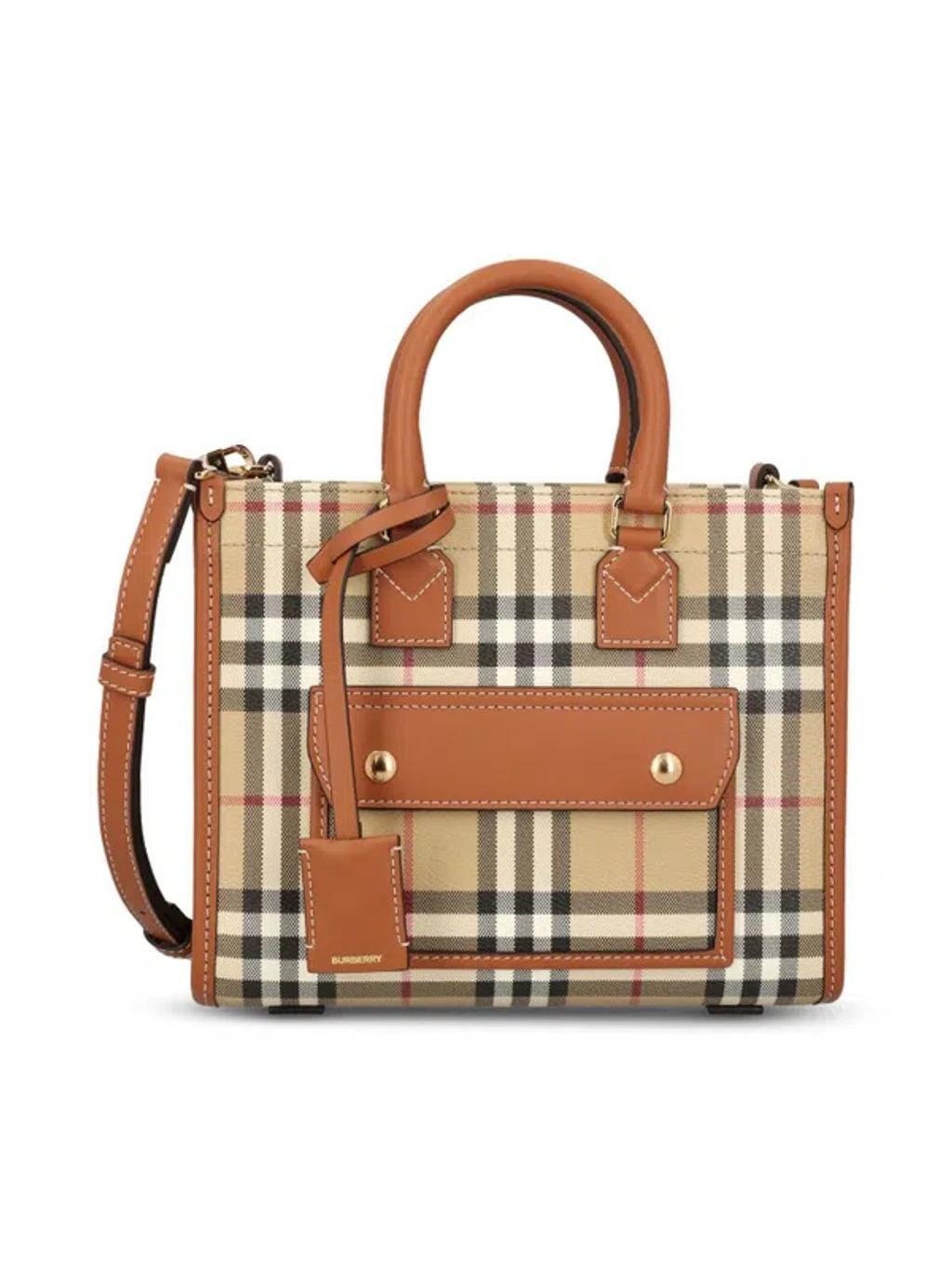 BURBERRY Womens  Freya Mini Coated-canvas Tote Bag In Beige,briar Brown Product Image