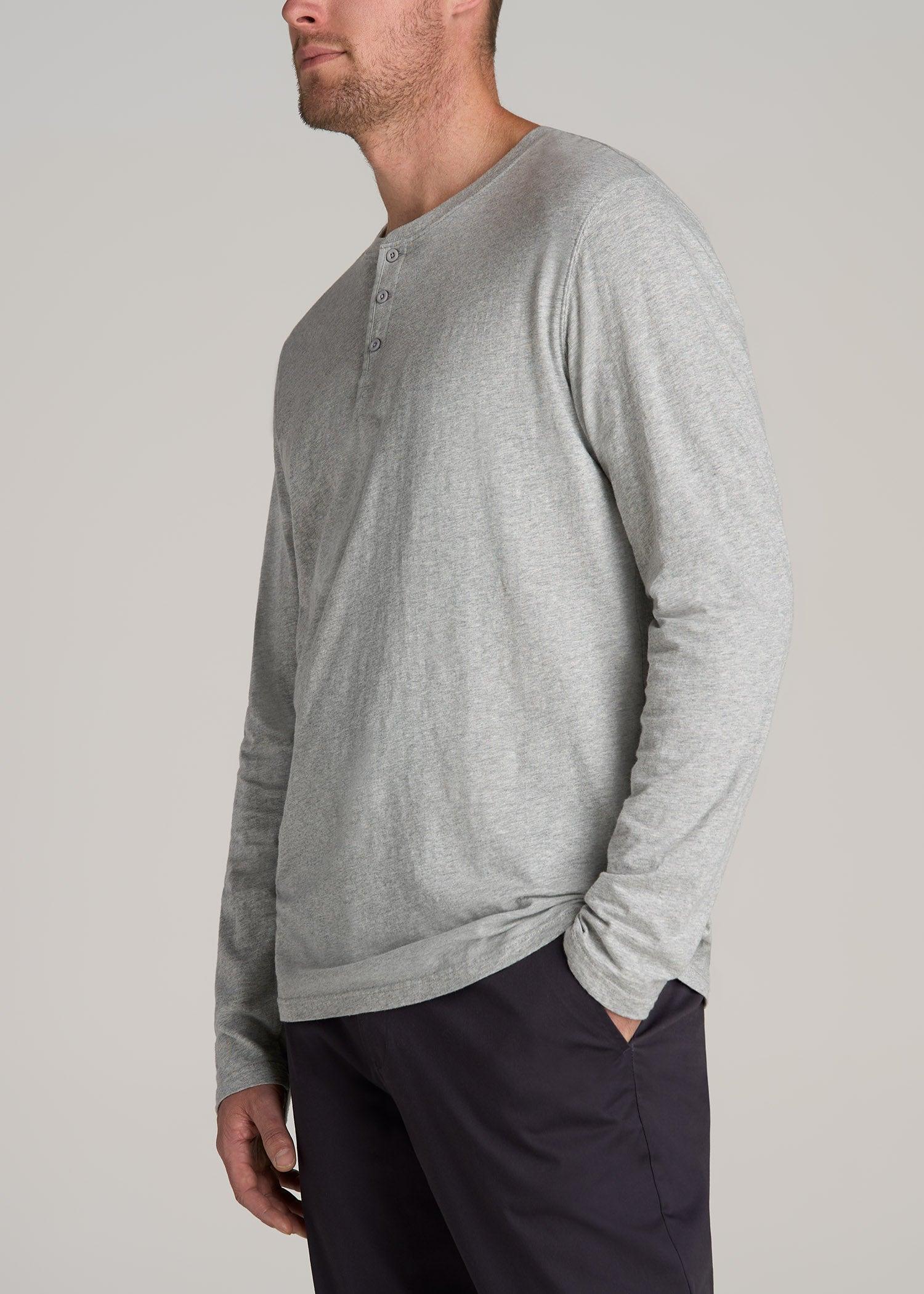 LJ&S Vintage Washed Slub Men's Tall Henley Shirt in Heathered Grey Product Image