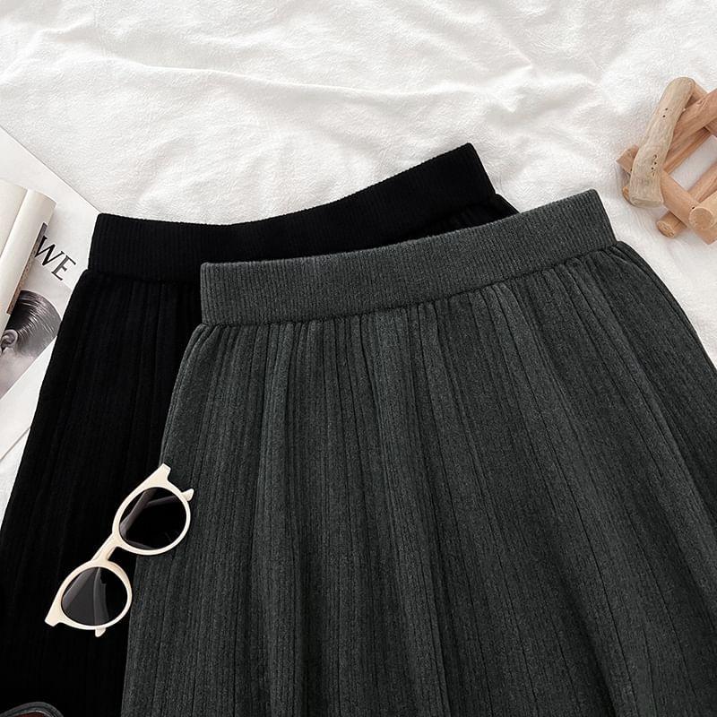 High Rise Plain Knit Mini Pleated A-Line Skirt Product Image