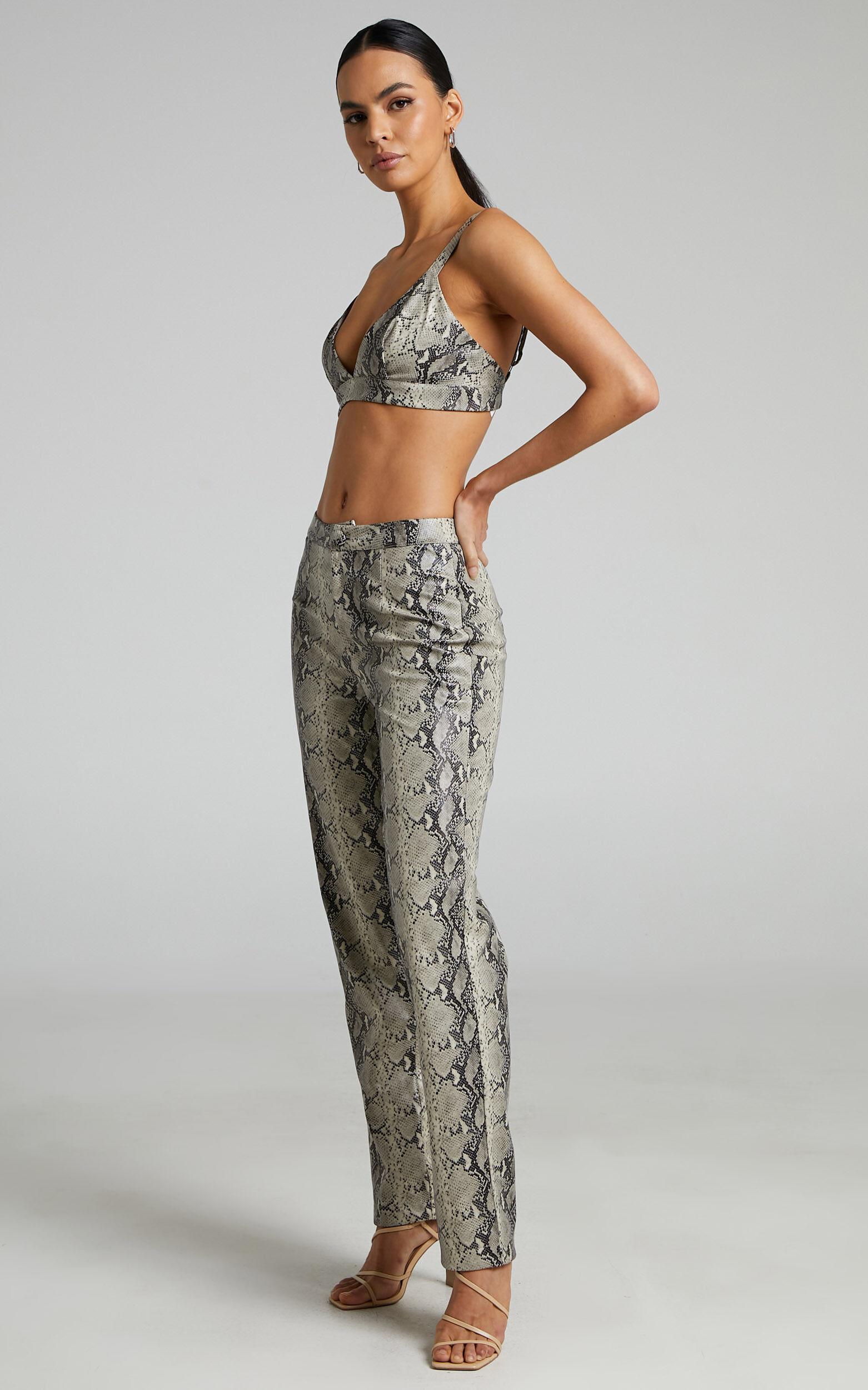 Tyanne Pants - High Waisted Faux Leather Snake Print Pants in Nude Snake Product Image