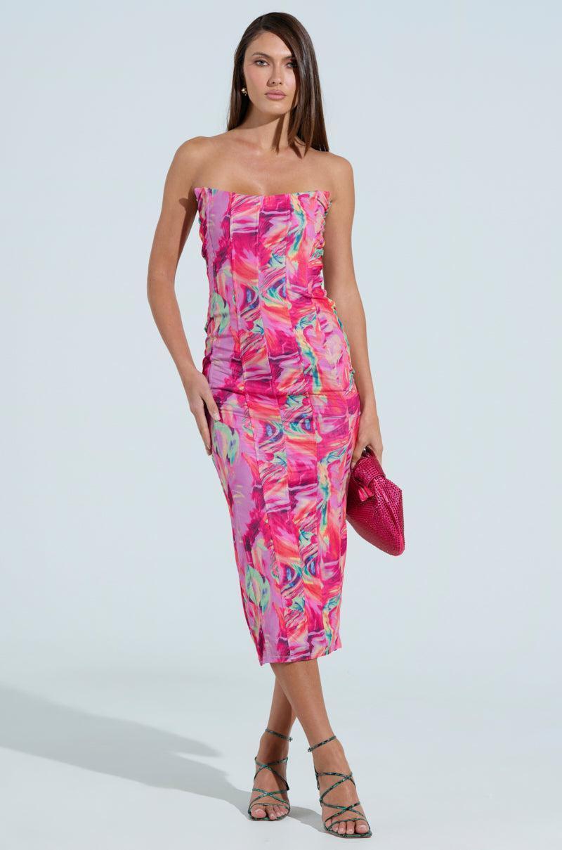 VERONICA PRINTED MESH MIDI DRESS Product Image