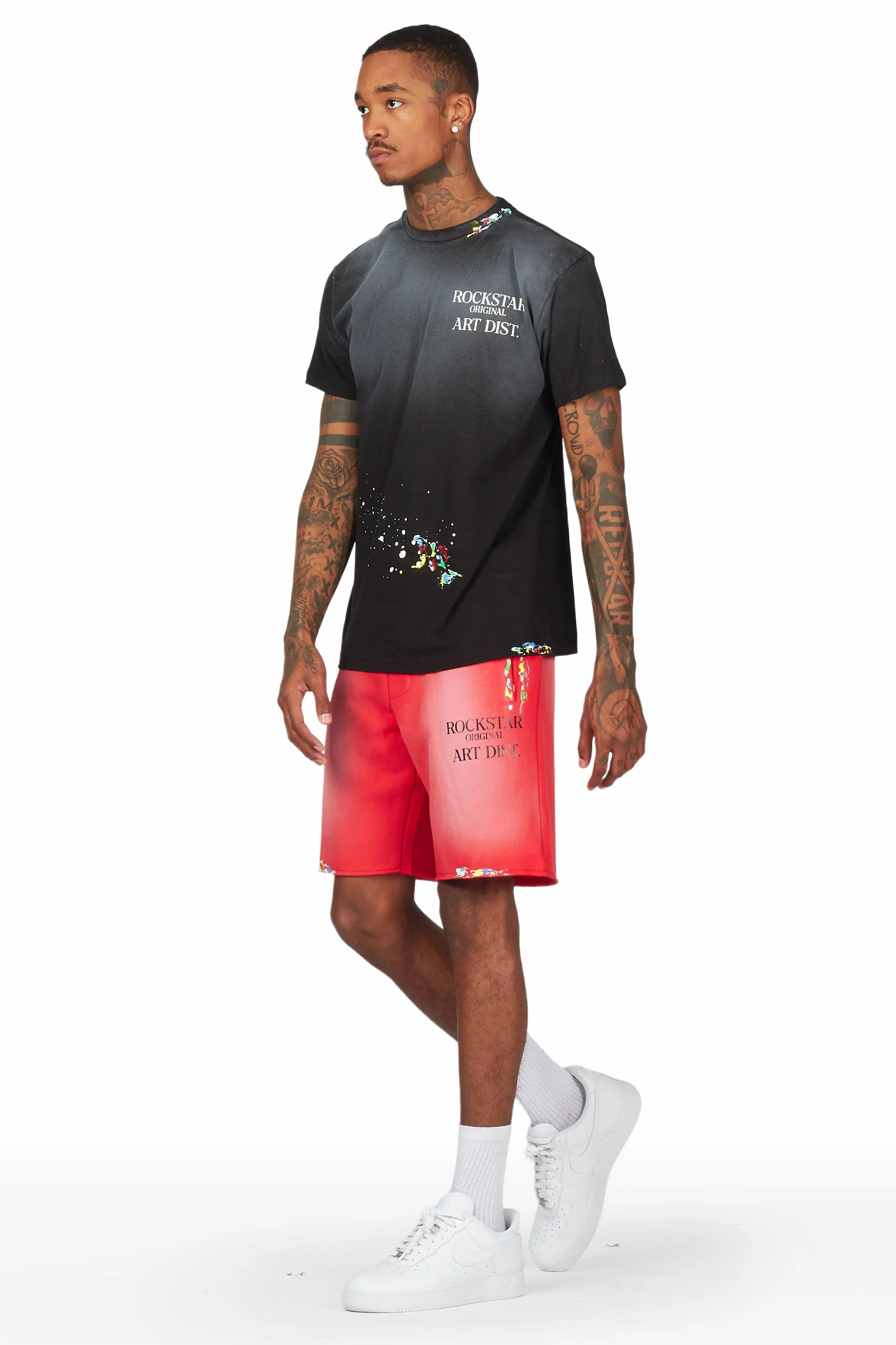 Rockstar Art Dist. Black/Red T-Shirt Short Set Male Product Image