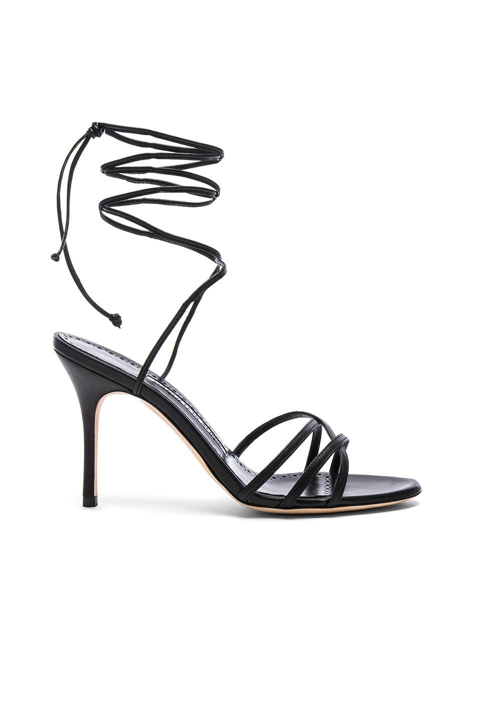 Manolo Blahnik Leva 105 Leather Sandal in Black Product Image