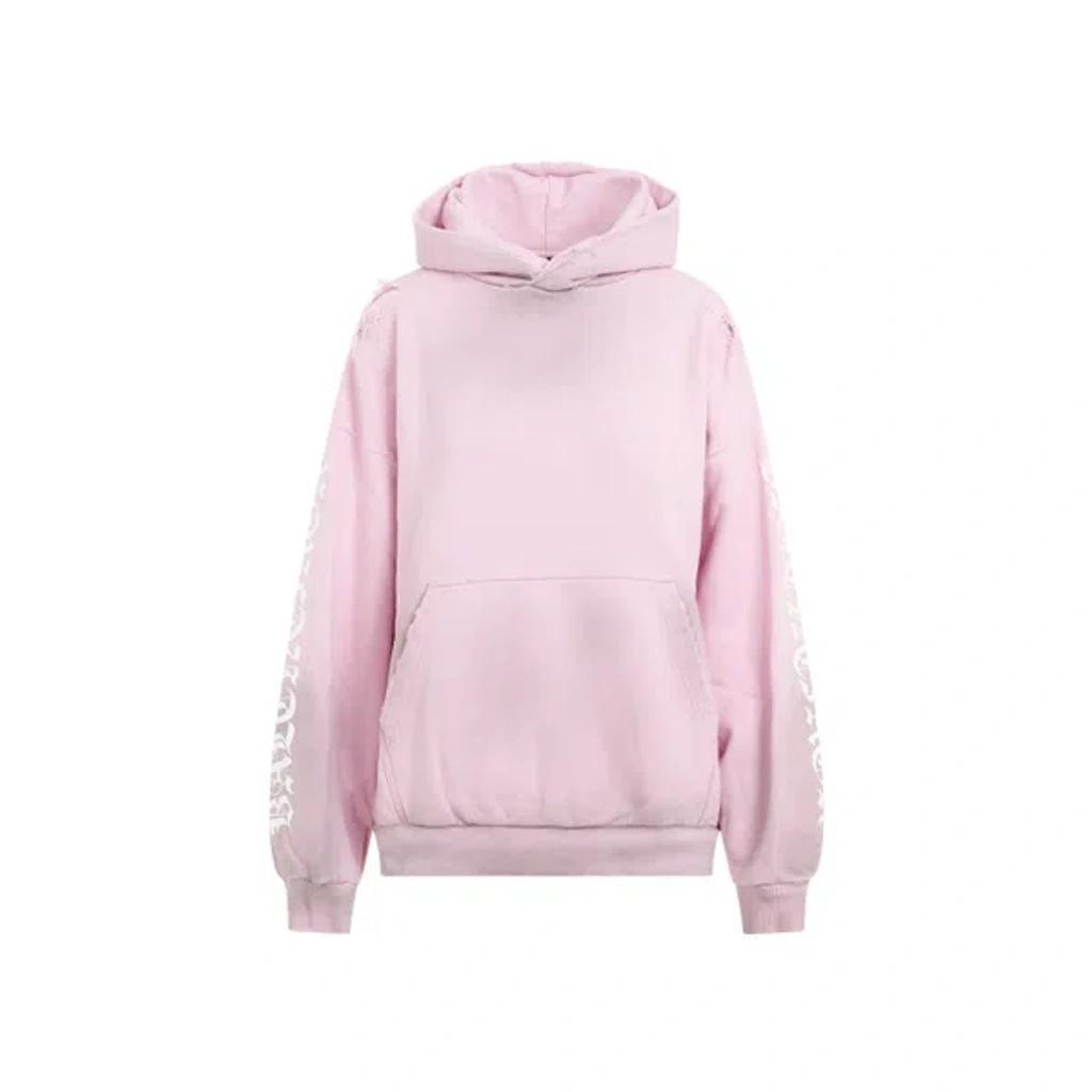 BALENCIAGA Logo Print Distressed Hoodie In Pink & Purple Product Image