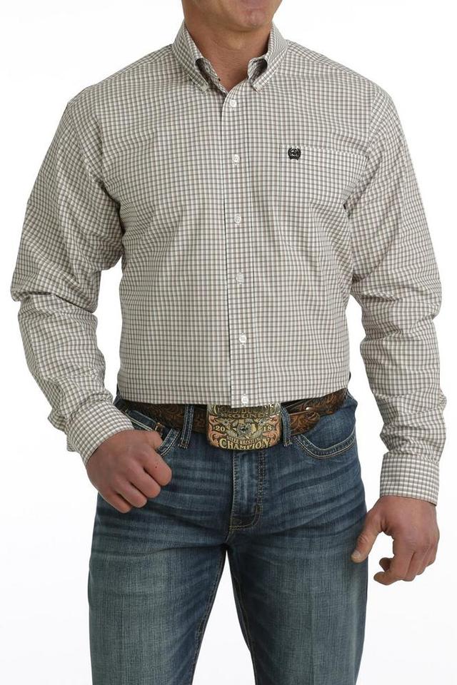 Cinch® Men's L/S Khaki/White Plaid Button Shirt Product Image