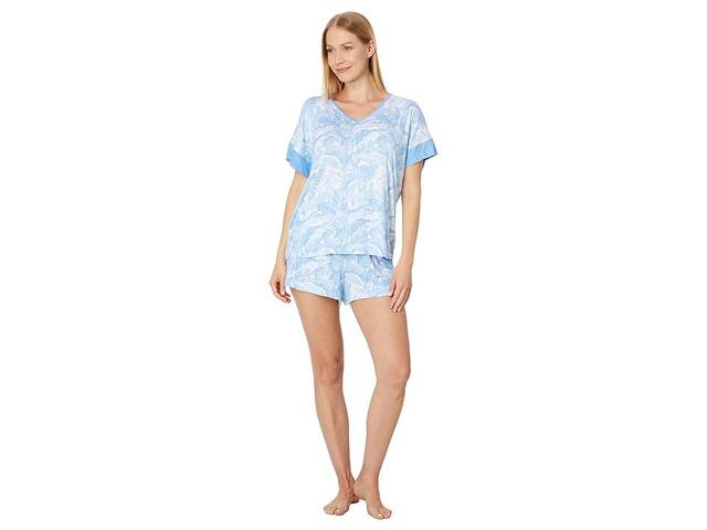 Tommy Bahama Short Sleeve Short PJ Set White Palm) Women's Pajama Sets Product Image