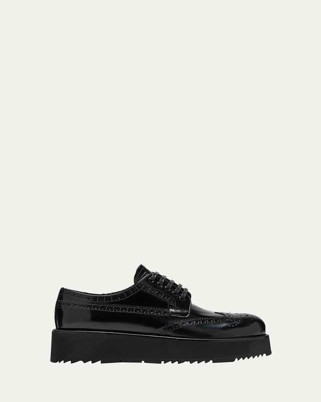 Leather Lace-Up Oxford Flatform Loafers Product Image