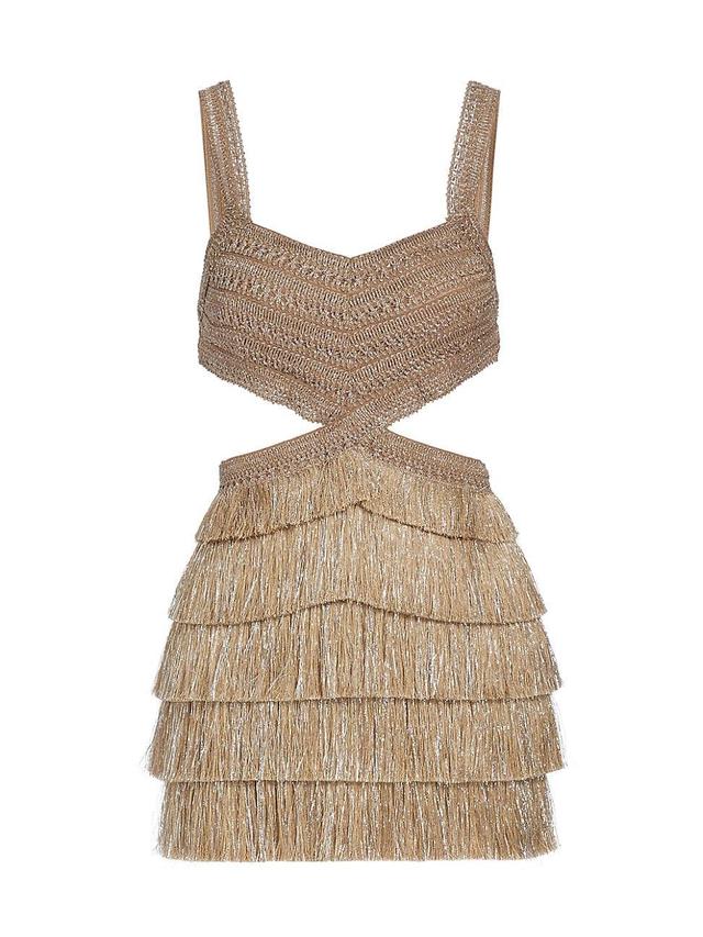 Womens Metallic Fringe & Cut-Out Minidress Product Image