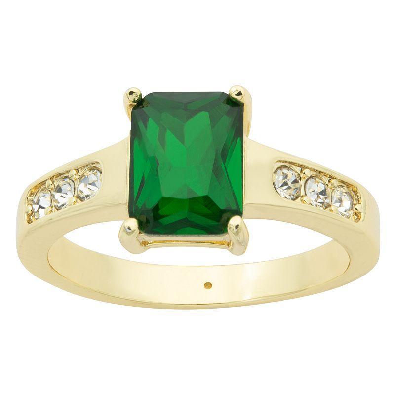 Brilliance Gold Tone Green & Clear Emerald Crystal Ring, Womens Product Image