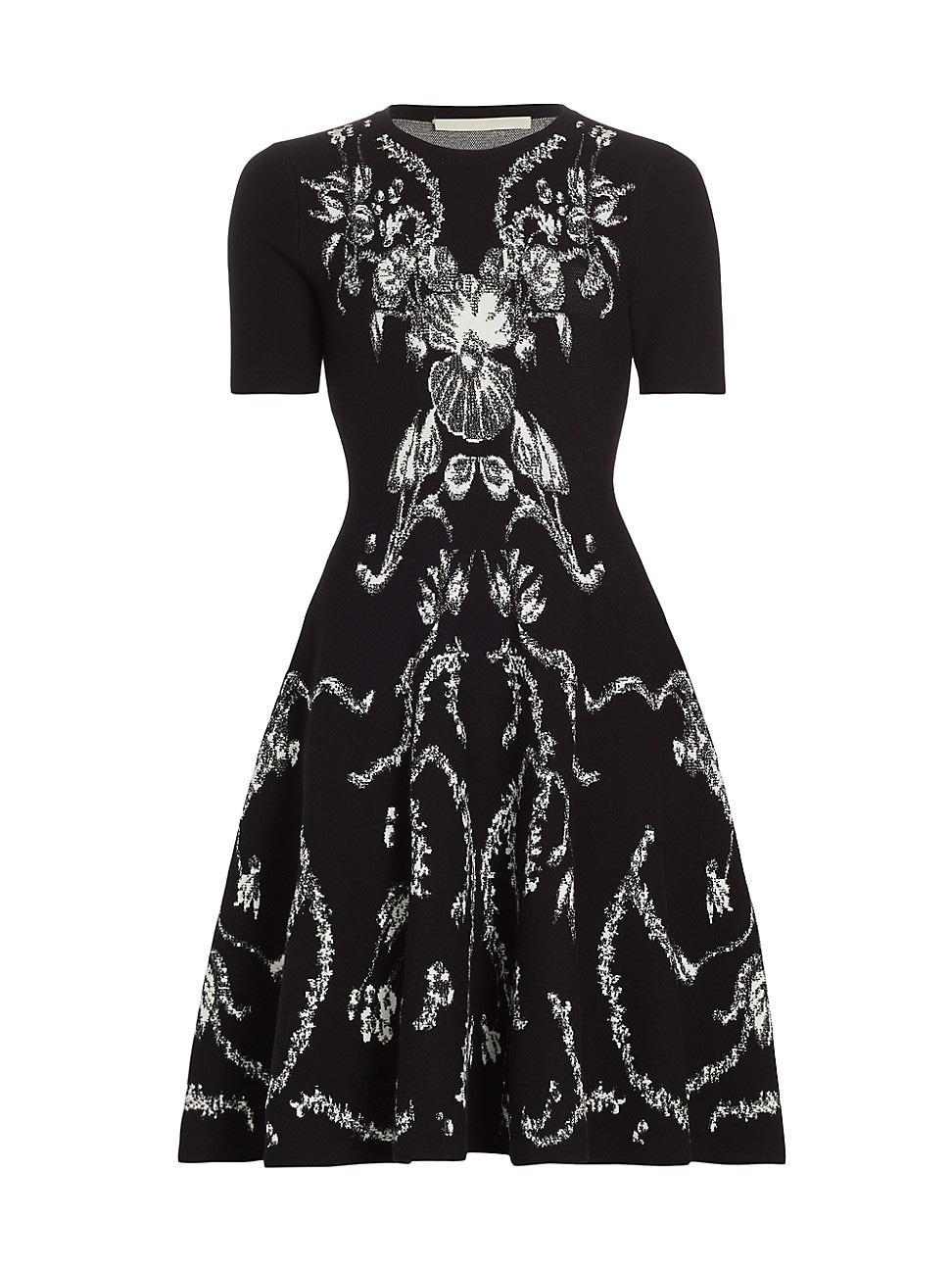 Womens Damask Jacquard Knit Fit & Flare Dress Product Image