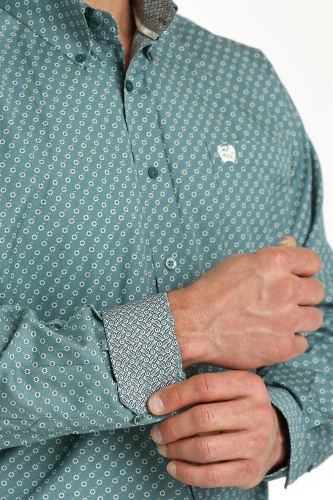 Cinch® Men's L/S Green Geo Print Button Shirt Product Image