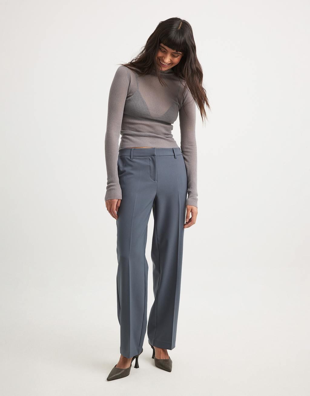 NA-KD high neck fine knit top in gray Product Image