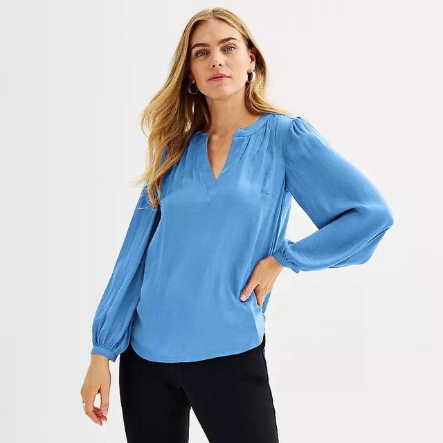 Petite Nine West Y-Neck Pintuck Blouse, Womens Product Image