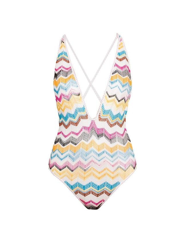 Womens Chevron Crossover Halter One-Piece Swimsuit Product Image