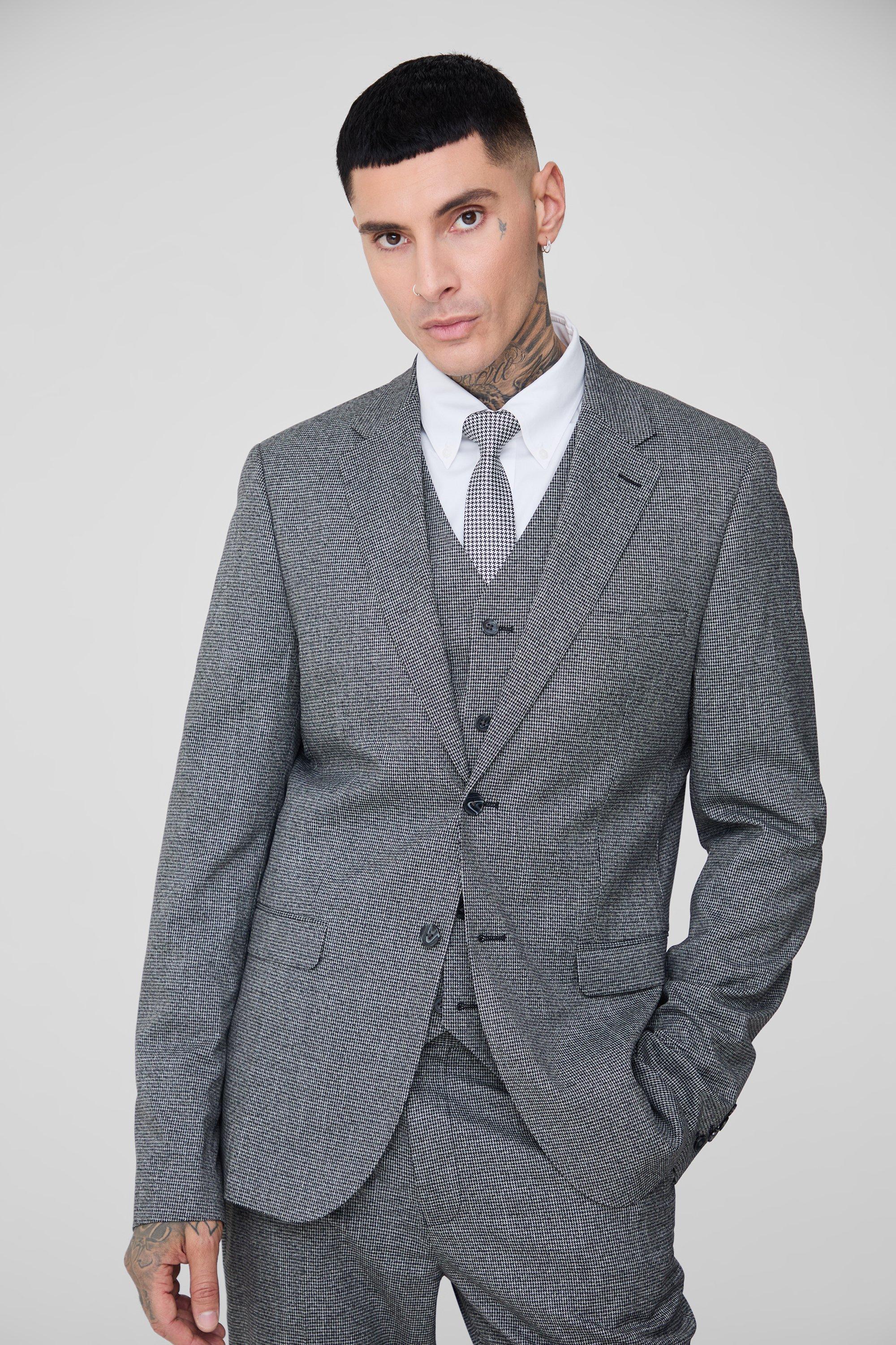 Tall Mini Dogtooth Single Breasted Slim Fit Suit Jacket | boohooMAN USA Product Image