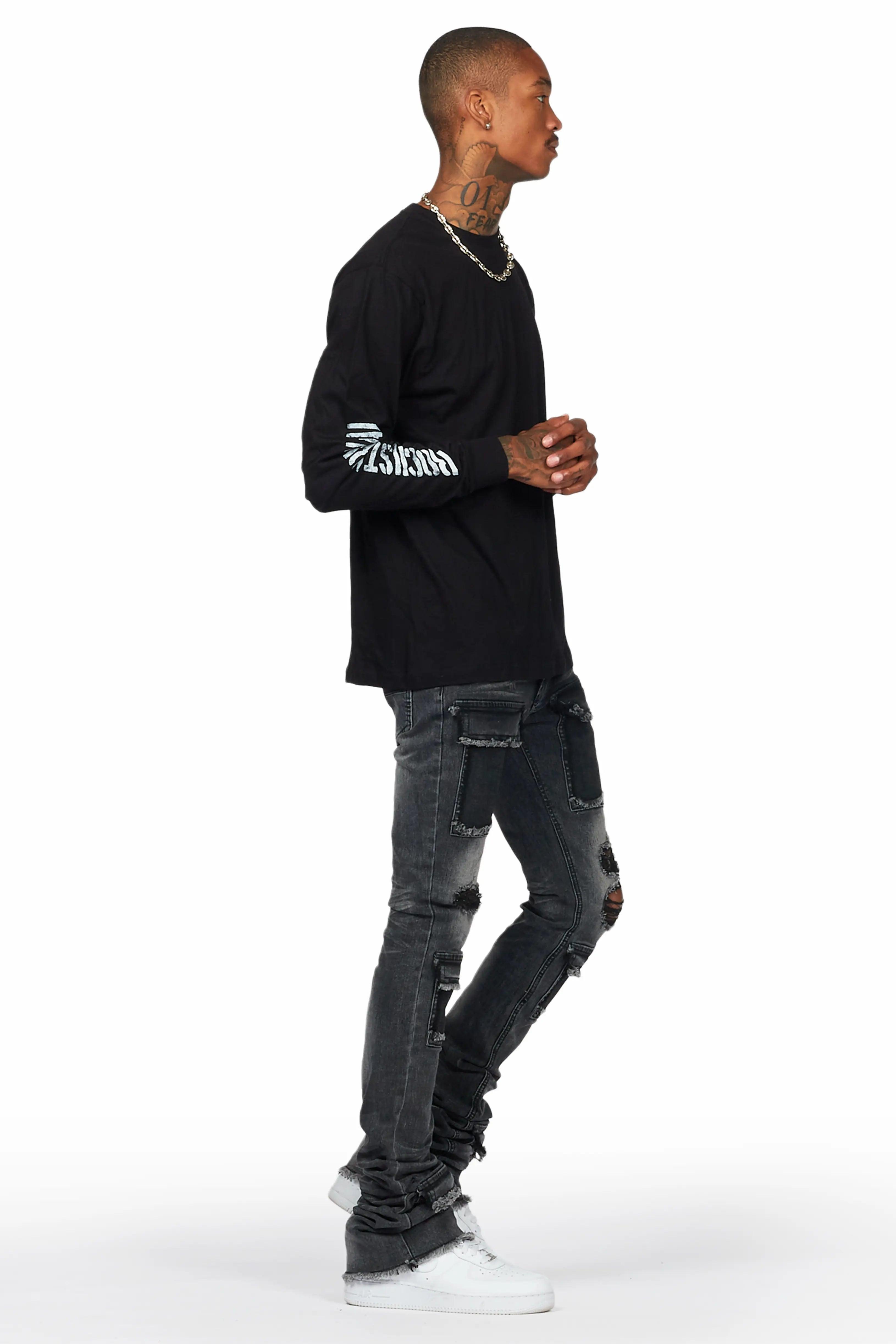 Piet Dark Grey Cargo Super Stacked Flare Jean Male Product Image