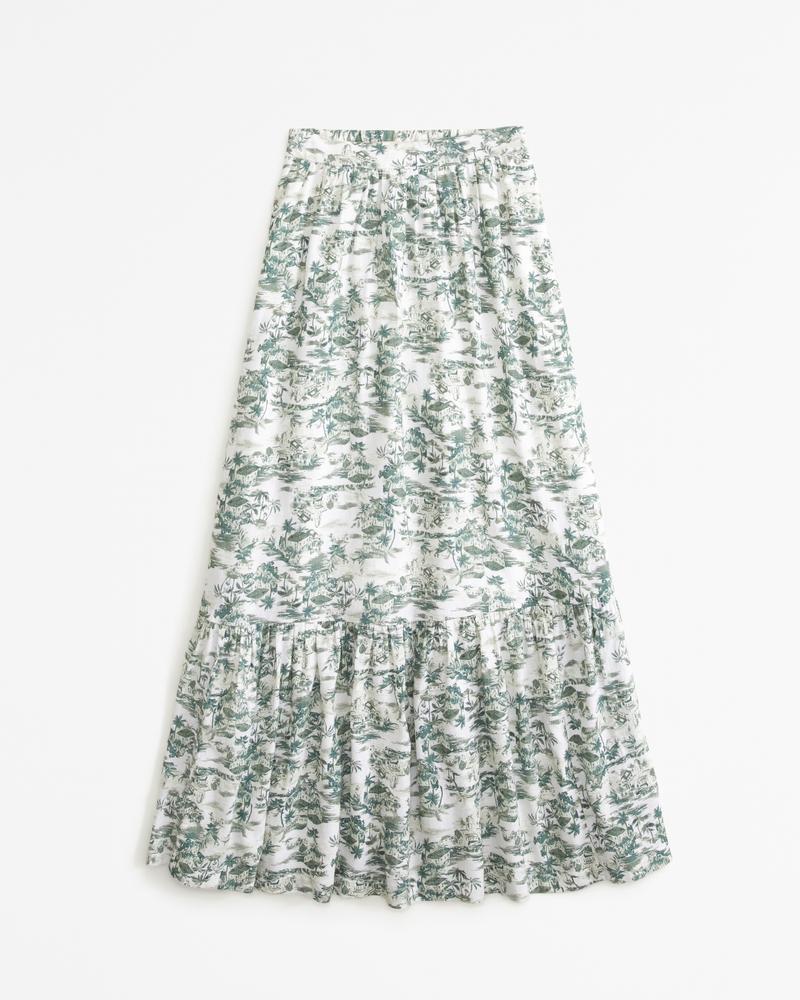 Linen-Blend Tiered Midi Skirt Product Image