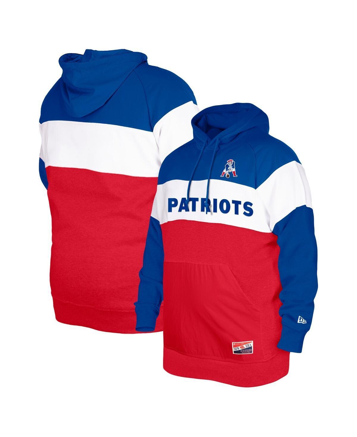 Mens New Era Royal New England Patriots Big & Tall Throwback Colorblock Pullover Hoodie Product Image