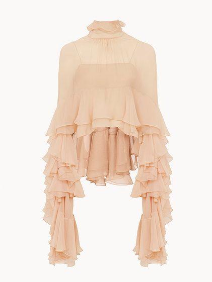 High-low ruffle top in silk mousseline Product Image