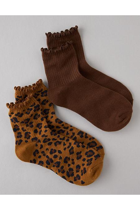 AE Ruffled Leopard Boyfriend Socks 2-Pack Womens Product Image