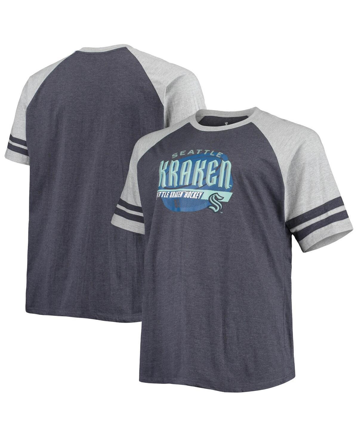 Mens Heathered Deep Sea Blue Seattle Kraken Big and Tall Raglan T-shirt Product Image