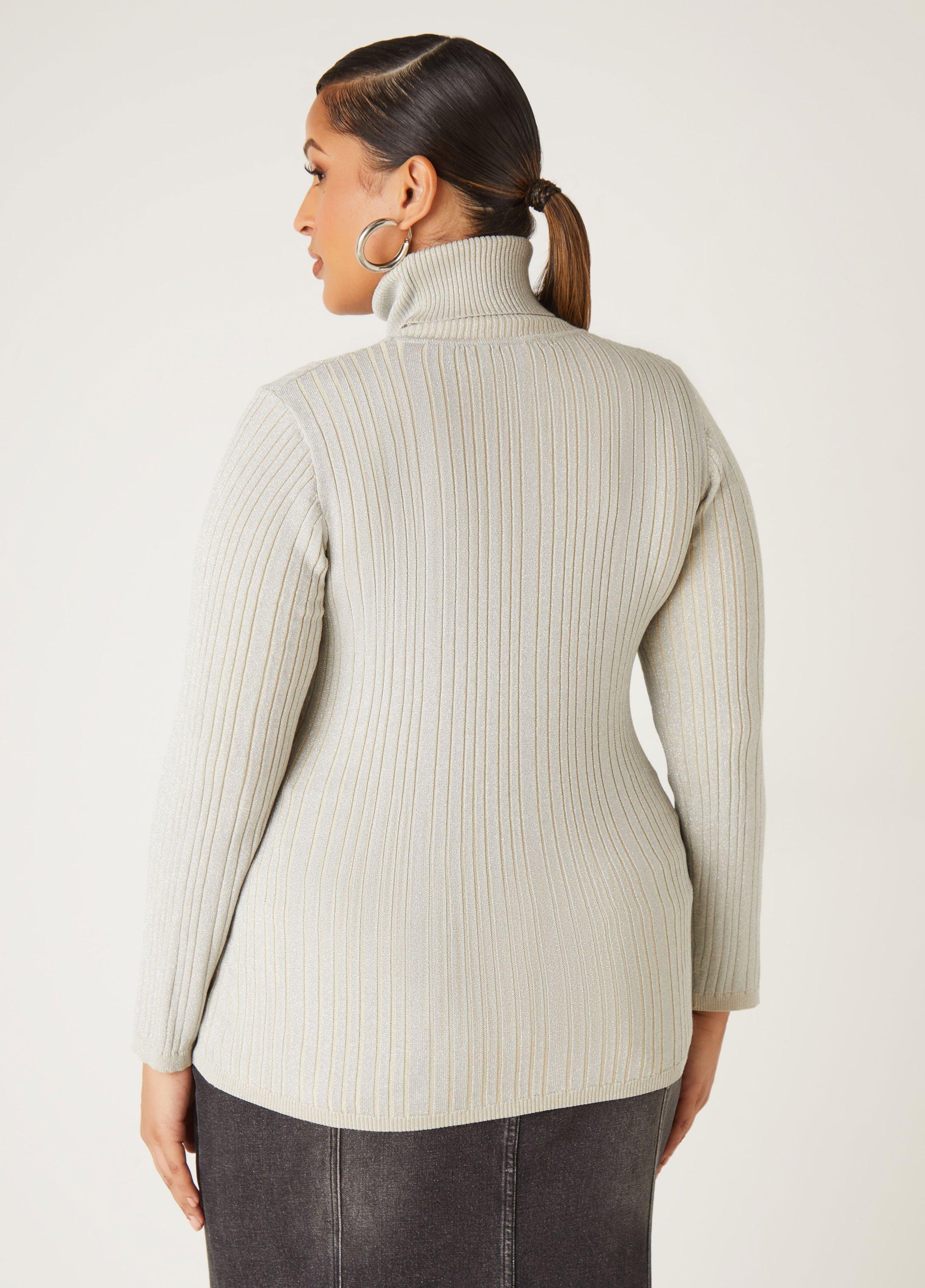 Plus Size Lurex Ribbed Turtleneck Sweater Ashley Stewart Product Image