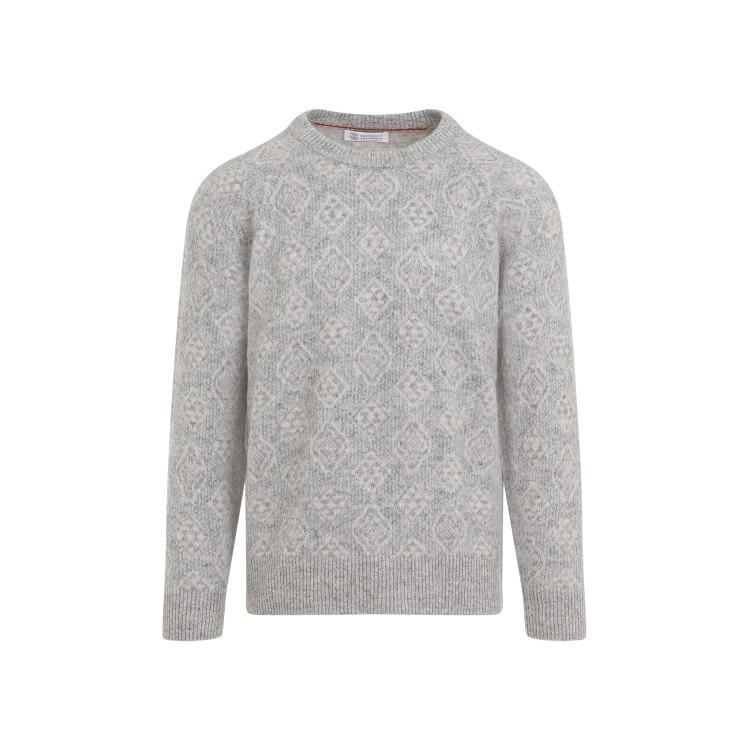 Patterned Crewneck Sweater In Grey Product Image