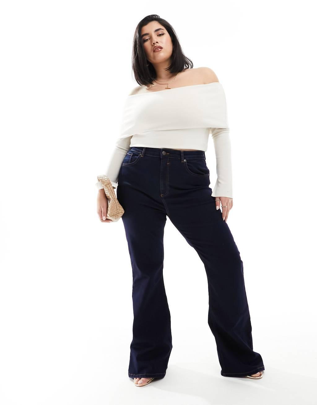 ASOS DESIGN Curve sculpting super stretch flare jeans in dark blue Product Image