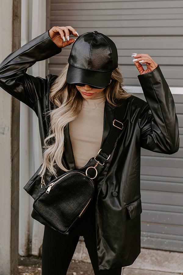 On The Daily Faux Leather Baseball Cap In Black Product Image