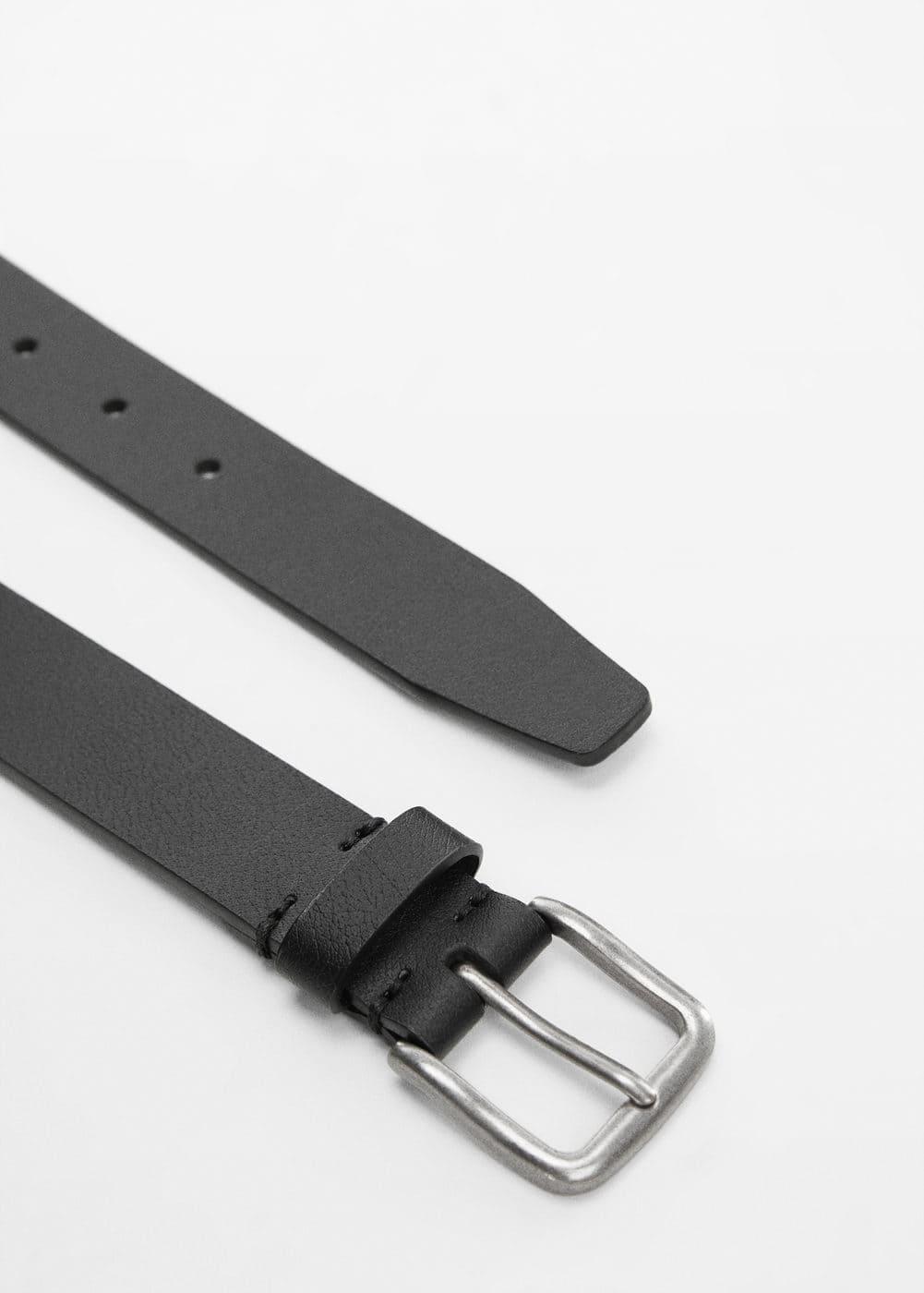 MANGO MAN - Leather belt with square buckle blackMen Product Image