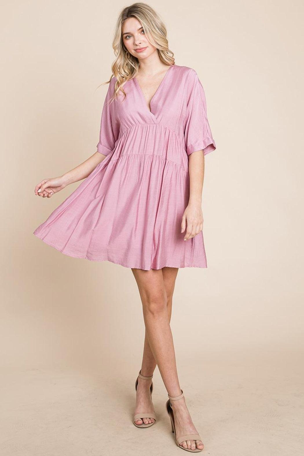 Tiered Dolman Sleeve V Neck Babydoll Dress Female Product Image