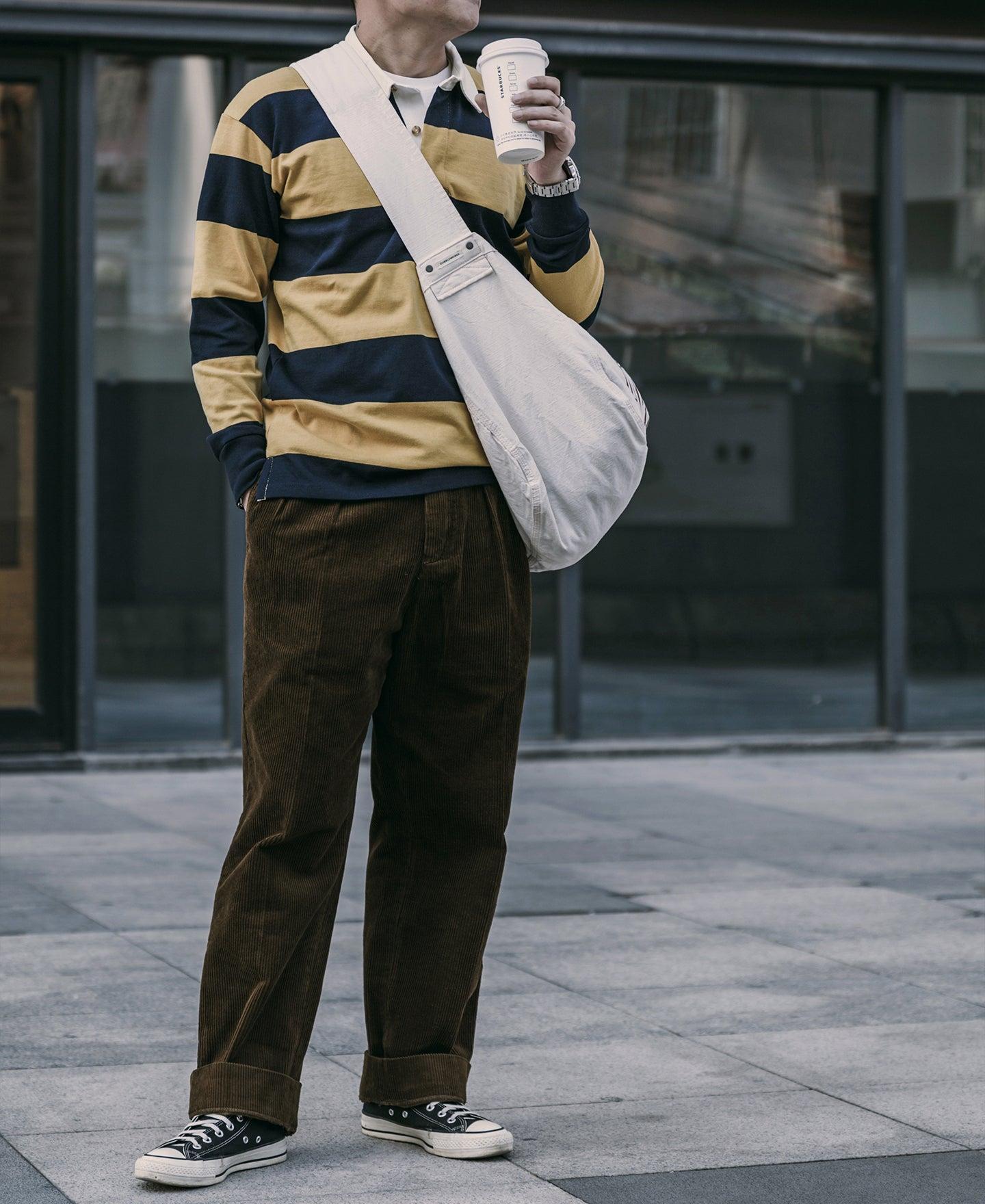 Classic Fit Striped Jersey Rugby Shirt - Yellow/Navy Product Image