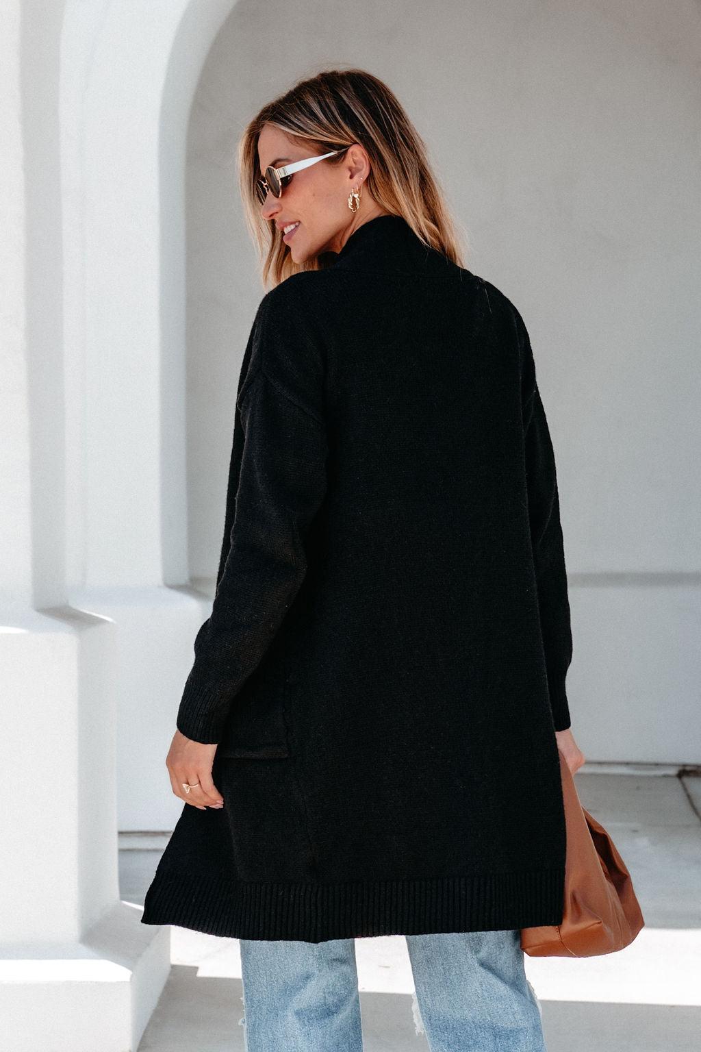 Solid Black Oversized Duster Cardigan - FINAL SALE Female Product Image