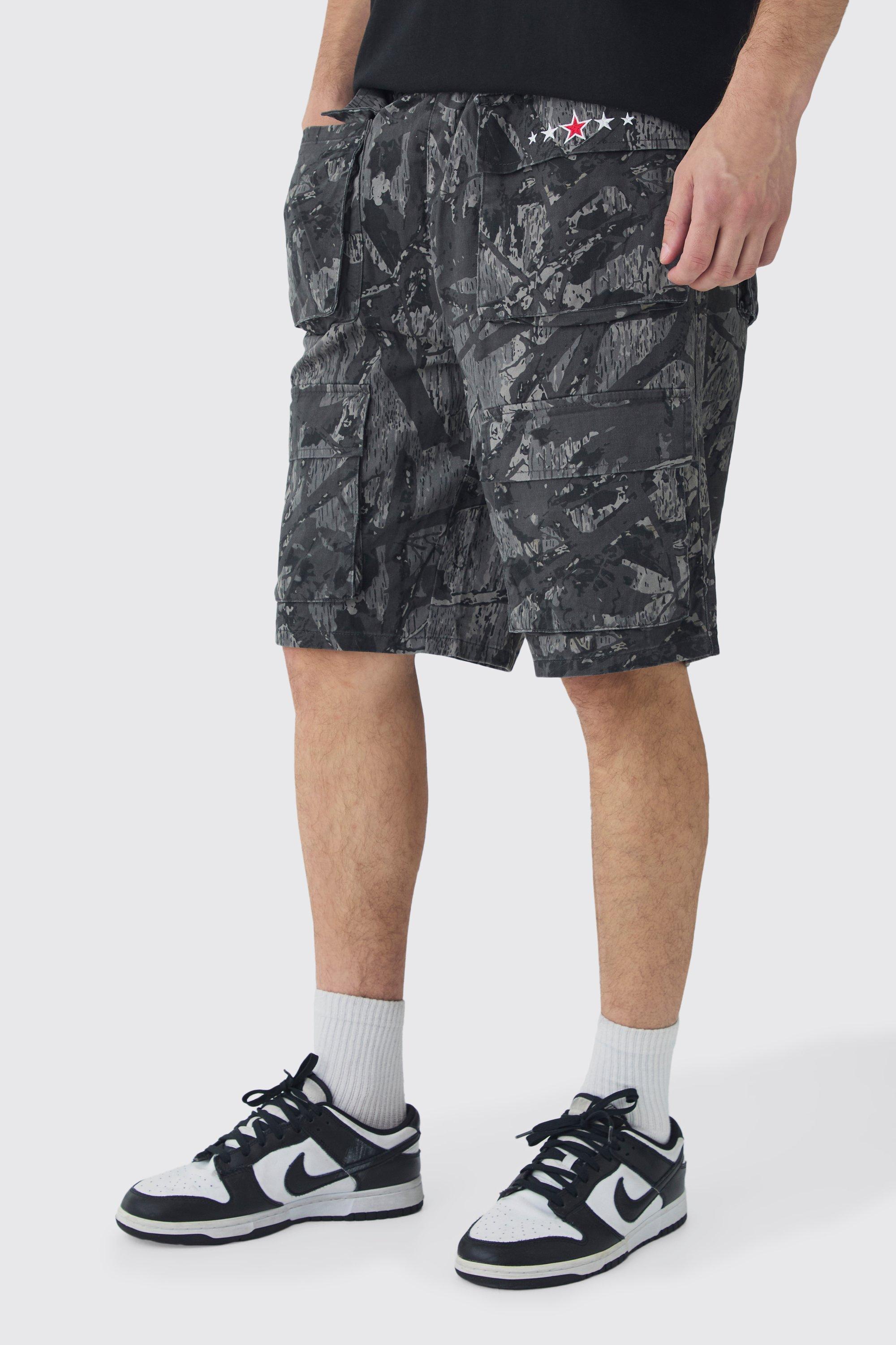 Tall Camo Printed Cargo Pocket With Extended Drawcords | boohooMAN USA Product Image