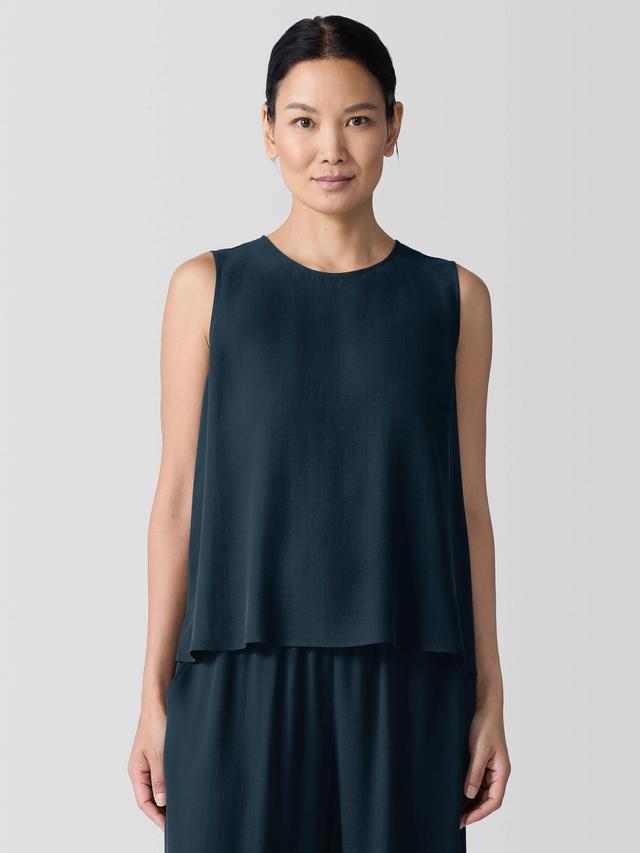 EILEEN FISHER Silk Georgette Crepe Round Neck Tankfemale Product Image