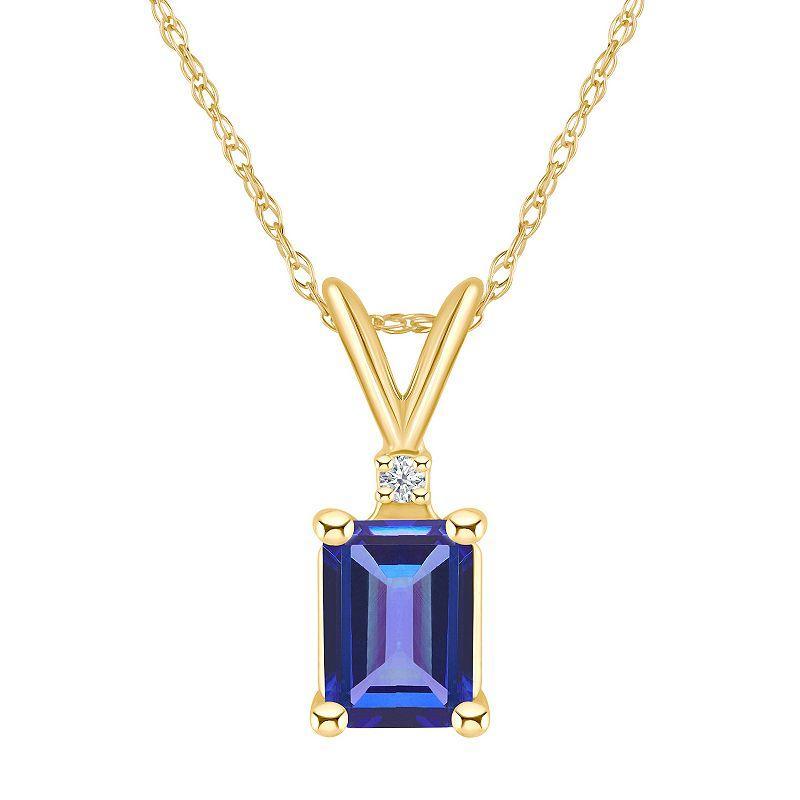 Celebration Gems 14k Gold Emerald Cut Tanzanite & Diamond Accent Pendant Necklace, Womens Purple Product Image