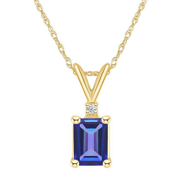 Celebration Gems 14k Gold Emerald Cut Tanzanite & Diamond Accent Pendant Necklace, Womens Product Image